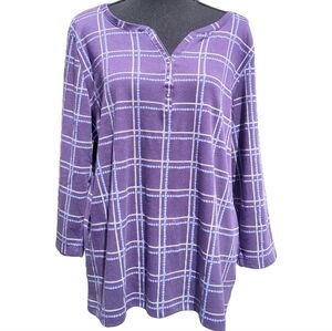 KAREN SCOTT 3/4 Sleeve Ballot Plaid Henley Shirt SIZE X-LARGE